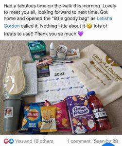 Had a Fabulous time on the walk this morning. Lovely to meet you all, looking forward to next time. Got home and opened the "little goody bag" As Letisha Gordon called it. Nothing little about it lots of treats to use!! Thank you so much.